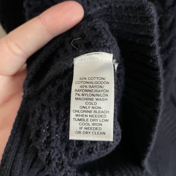 Ann Taylor Loft Women L Navy Blue Mock Neck Long Sleeve Pullover Tunic Sweater - Picture 10 of 11